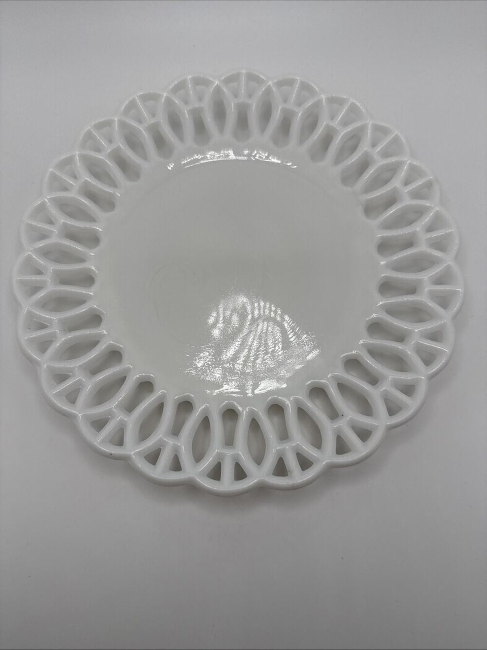 Antique EAPG Milk glass Challinor & Taylor Lattice Lace Edge Plate 1885-1893